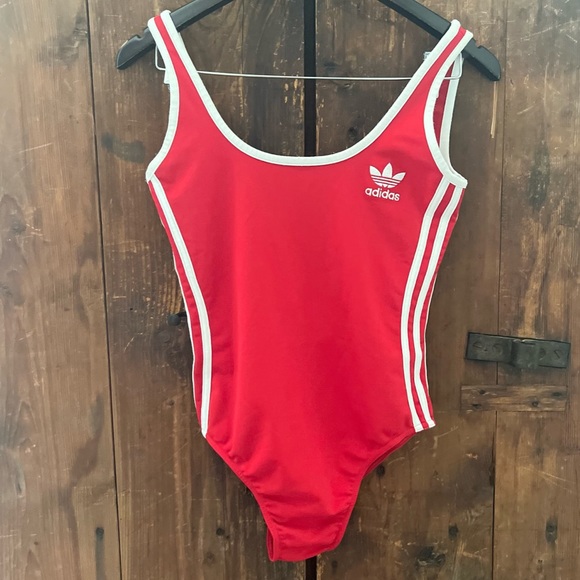 adidas Swim Vintage Adidas Red High Cut Bodysuit Aerobics One Piece